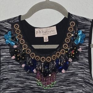Philosophy Black Top with Vibrant Embellishments